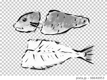 さばいた鯛の手描き和風イラスト 白黒,モノクロ,単色, ベクター さばいた鯛の手描き和風イラスト 白黒,モノクロ,単色, ベクター 98648953