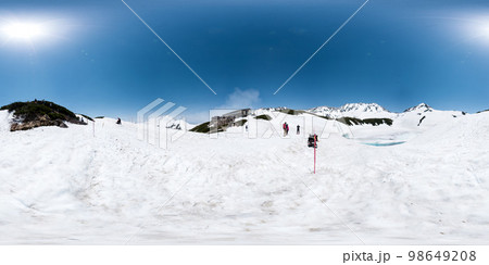 5月残雪の春立山室堂平 球面状全周パノラマ写真 5月残雪の春立山室堂平 球面状全周パノラマ写真 98649208