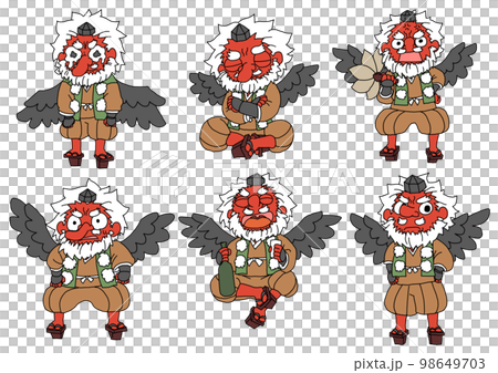 天狗のデフォルメキャラクター表情六種 天狗のデフォルメキャラクター表情六種 98649703