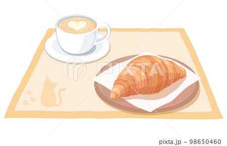 カフェラテとクロワッサンのイラスト 98650460