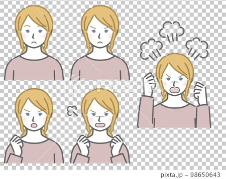 Strength of angry expression Young white woman Strength of angry expression Young white woman 98650643