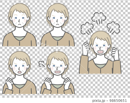 Strength of angry expression Elderly Caucasian woman 98650651