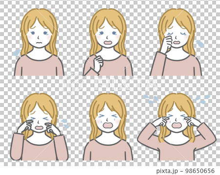 泣く表情の強弱　白人の少女 98650656