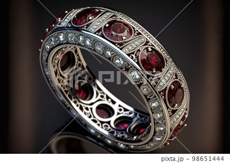 Garnet and Diamond Full Eternity Ring created with generative AI technology. High quality illustration Garnet and Diamond Full Eternity Ring created with generative AI technology. High quality illustration 98651444