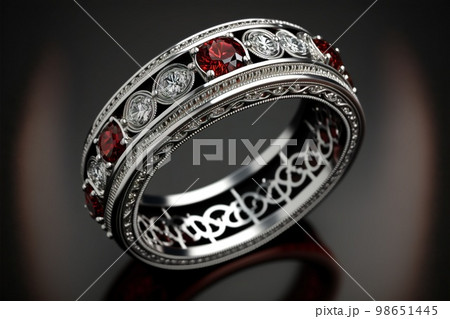 Garnet and Diamond Full Eternity Ring created with generative AI technology. High quality illustration 98651445