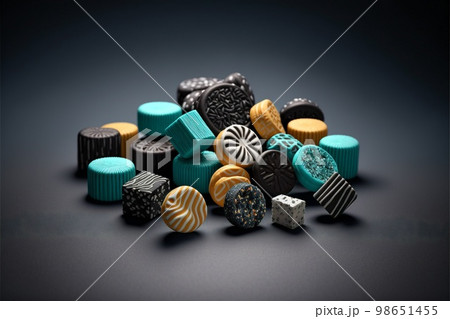 Licorice sweets on a black background created with generative AI technology. High quality illustration 98651455