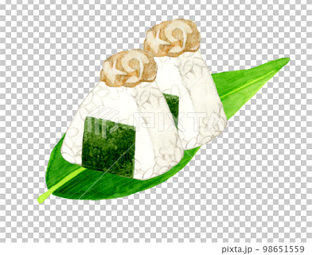 笹の葉に乗ったシーチキンマヨのおにぎり　和食の手描き水彩イラスト素材 98651559
