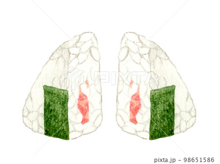 半分にカットした鮭おにぎり　和食の手描き水彩イラスト素材 98651586