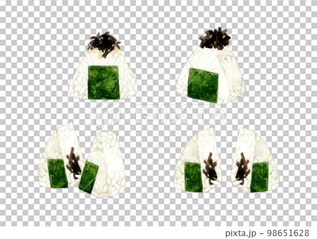 Set of kombu rice balls Japanese hand-painted watercolor illustrations Set of kombu rice balls Japanese hand-painted watercolor illustrations 98651628