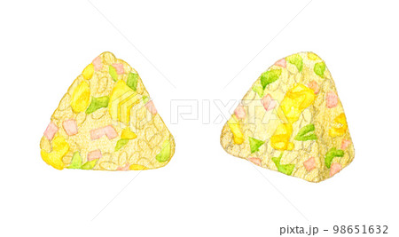 炒飯おにぎり　和食の手描き水彩イラスト素材 98651632