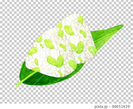 笹の葉に乗った枝豆おにぎり　和食の手描き水彩イラスト素材 98651639