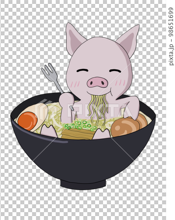 Eating ramen with the soup stock made by myself (pig) (smile 3, deformed) 98651699