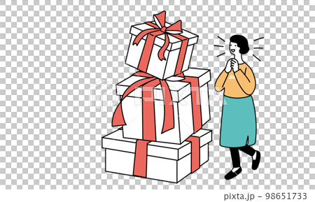 一個對許多禮物感到滿意的女人的插圖 98651733