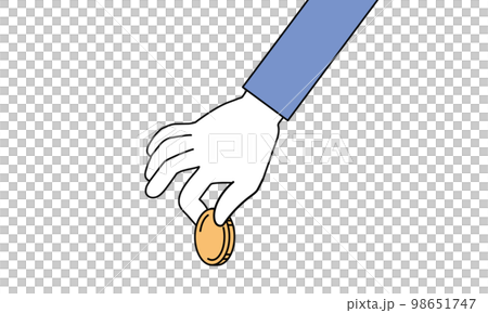 一隻簡單的手拿著一枚硬幣的插圖 98651747