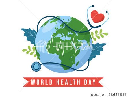 World Health Day on April 7th Illustration with Earth and HealthCare for Web Banner or Landing Page in Flat Cartoon Hand Drawn Templates 98651811