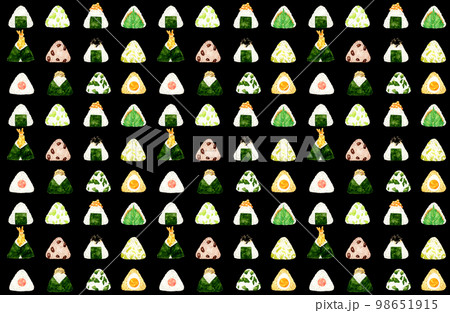 おにぎりのパターン　手描き水彩イラストの食べ物柄テキスタイル 98651915