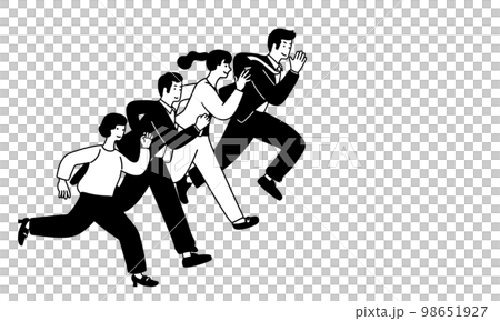 モノクロの走るビジネスパーソンのシンプルなイラスト 98651927