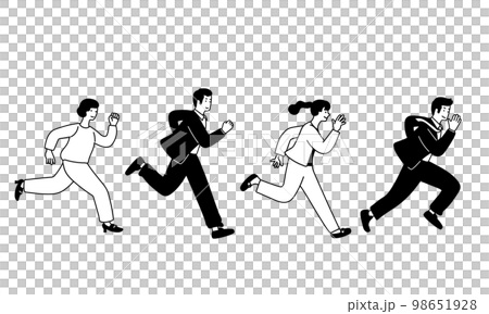 モノクロの走るビジネスパーソンのシンプルなイラスト 98651928