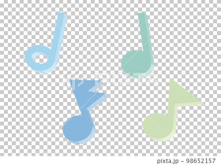 五顏六色的藍色音符（二分音符、四分音符、八分音符、十六分音符）3D 98652157