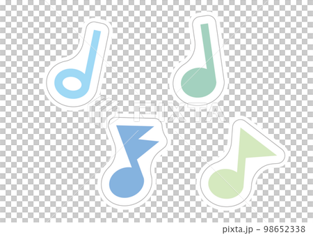 基於藍色的彩色音符（二分音符、四分音符、八分音符、十六分音符）貼紙切割 98652338