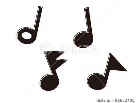 モノクロ音符(2分音符・4分音符・8分音符・16分音符）版ズレ 98652406