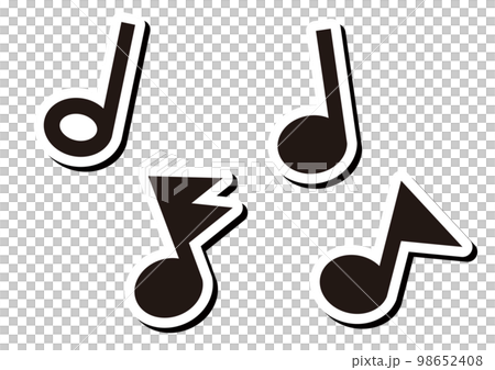 單色音符(二分音符、四分音符、八分音符、十六分音符)貼紙風格 單色音符(二分音符、四分音符、八分音符、十六分音符)貼紙風格 98652408