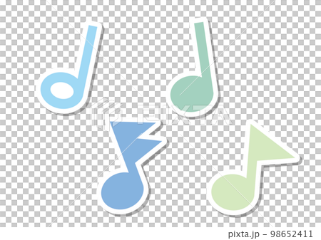 Colorful blue notes (half note, quarter note, eighth note, sixteenth note) sticker style Colorful blue notes (half note, quarter note, eighth note, sixteenth note) sticker style 98652411