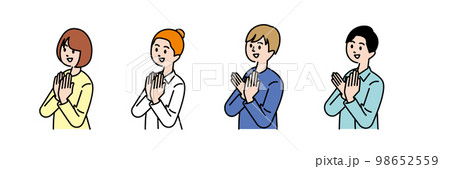 称賛の拍手をする若い男女 98652559