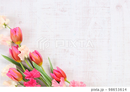 チューリップとスイートピーのフレーム 98653614