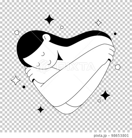 自我擁抱。一名年輕女子擁抱自己的插圖 自我擁抱。一名年輕女子擁抱自己的插圖 98653801