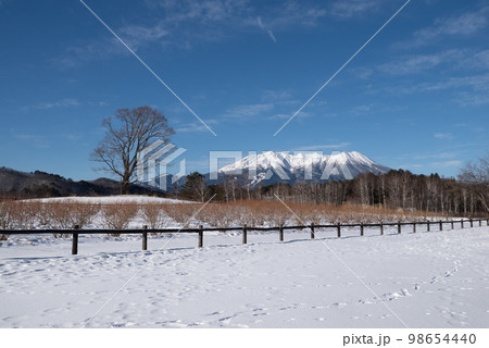 冬の開田高原と冠雪した御嶽山 冬の開田高原と冠雪した御嶽山 98654440