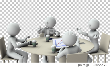 四個商人聚集在一張圓桌旁開會。熱烈討論。建設性和有意義的氣氛。 四個商人聚集在一張圓桌旁開會。熱烈討論。建設性和有意義的氣氛。 98655470