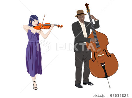 バイオリンとウッドベースの男女イラスト 98655828