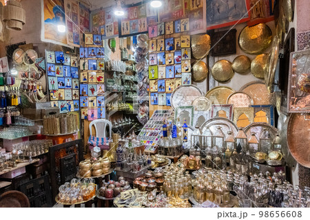 Typical market in Morocco. Perfumes, spices and local crafts. Typical market in Morocco. Perfumes, spices and local crafts. 98656608