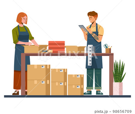 Online business owner packing product orders 98656709