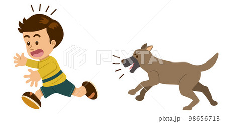 Angry dog chasing a boy illustration 98656713