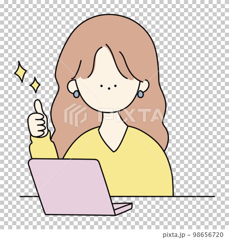 パソコンの操作でアイディアを思いついた女性 98656720