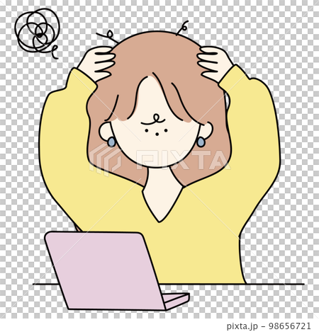 電腦前抱頭的姐姐 98656721