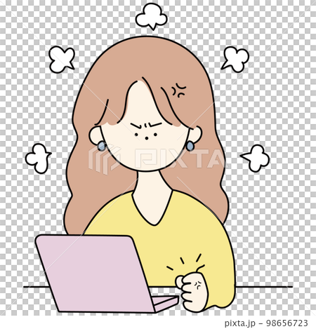 Older sister angry in front of the computer 98656723