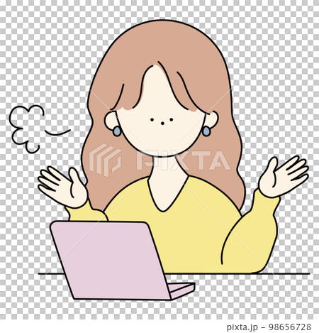 パソコンを操作してため息をついているお姉さん パソコンを操作してため息をついているお姉さん 98656728