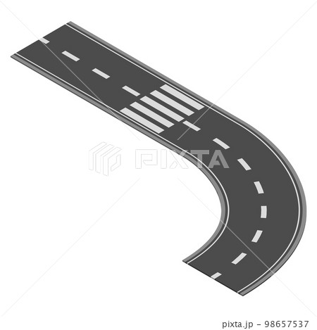 Isometric road element for highway city street map traffic creation. Asphalt part of road and route with curve Isometric road element for highway city street map traffic creation. Asphalt part of road and route with curve 98657537