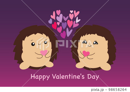 Cute hedgehogs. Valentine with lovers. Vector illustration isolated on pink background. 98658264