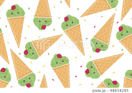 Seamless pattern of ice cream. Vector...のイラスト素材 [98658285 ...