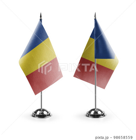 Small national flags of the Romania on a white background 98658559