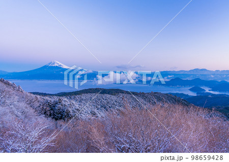 (静岡県)降雪した達磨山高原から望む富士山 (静岡県)降雪した達磨山高原から望む富士山 98659428