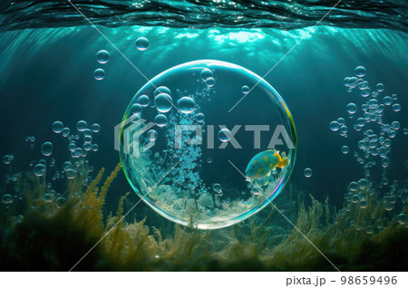 Beautiful Bubble under water blue background. World water day concept. 98659496