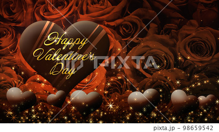 バラの背景にハートのチョコレートが浮かぶ画像、バレンタインデー バラの背景にハートのチョコレートが浮かぶ画像、バレンタインデー 98659542