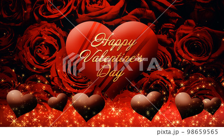 バラの背景にハートのチョコレートが浮かぶ画像、バレンタインデー バラの背景にハートのチョコレートが浮かぶ画像、バレンタインデー 98659565