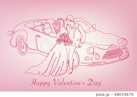 Postcard Happy Valentine's Day. Continuous line drawing of couples who love each other. Vector illustration Postcard Happy Valentine's Day. Continuous line drawing of couples who love each other. Vector illustration 98659670