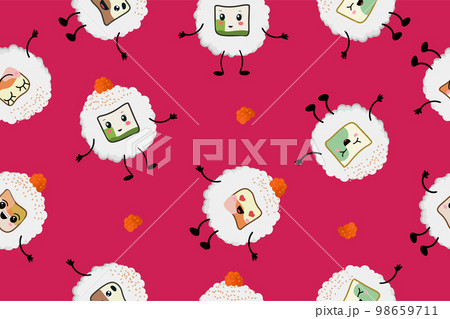 Colorful background from sushi rolls. Asian cuisine vector design. 98659711